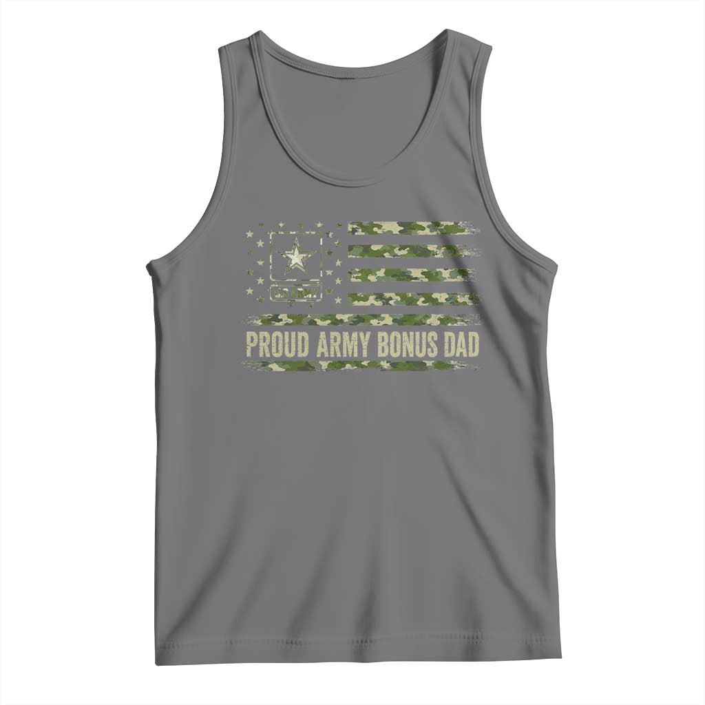 Proud Army Bonus Dad Tank Top Vintage Stepdad Birthday Step Dad Camo US Flag TS10 Black Heather Print Your Wear