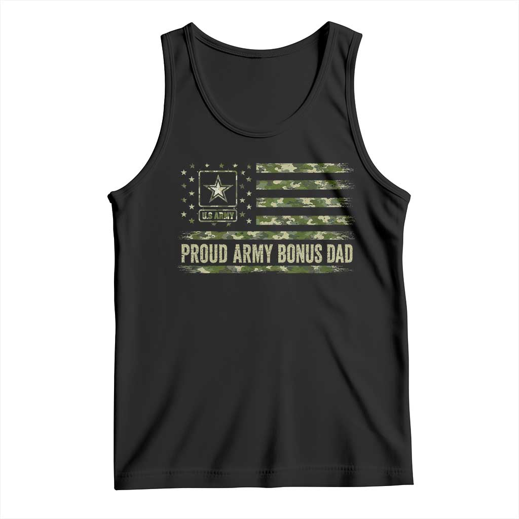 Proud Army Bonus Dad Tank Top Vintage Stepdad Birthday Step Dad Camo US Flag TS10 Black Print Your Wear