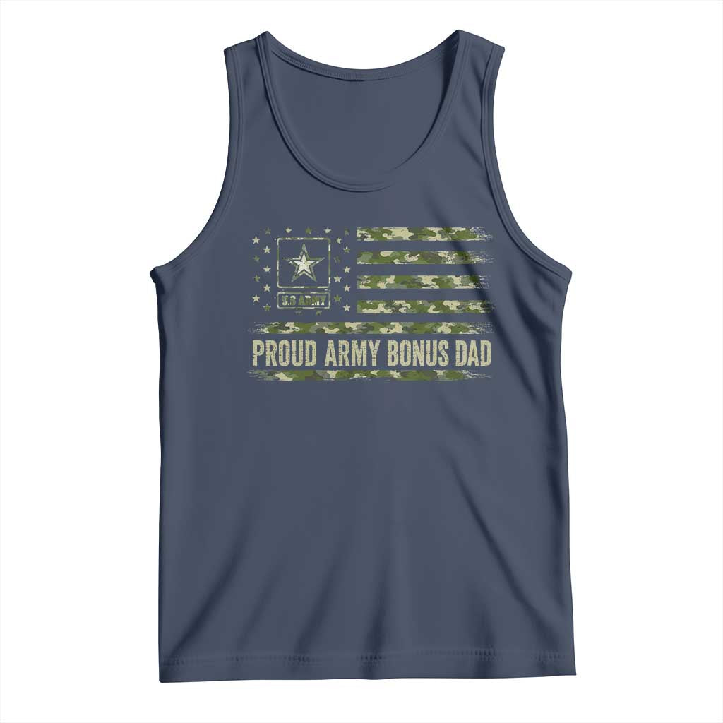 Proud Army Bonus Dad Tank Top Vintage Stepdad Birthday Step Dad Camo US Flag TS10 Navy Print Your Wear