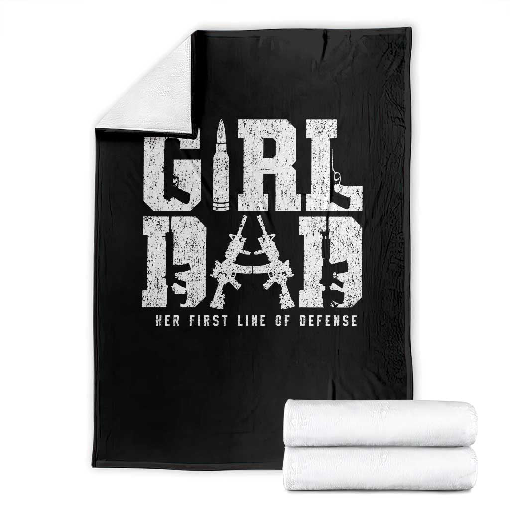 Girl Dad Throw Blanket Vintage Her First Line Of Defense Gun Lovers Fathers Day TS10 Black Print Your Wear