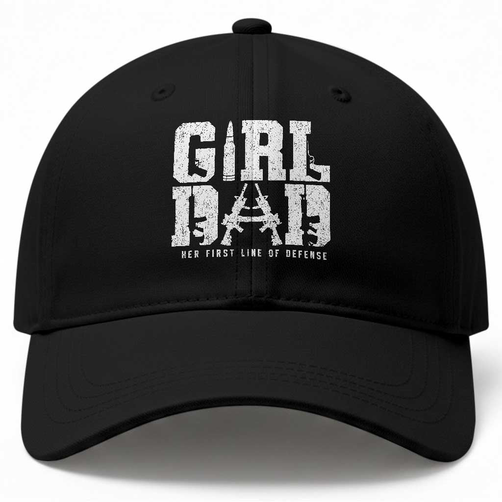 Girl Dad Baseball Cap Vintage Her First Line Of Defense Gun Lovers Fathers Day TS10 Print Your Wear