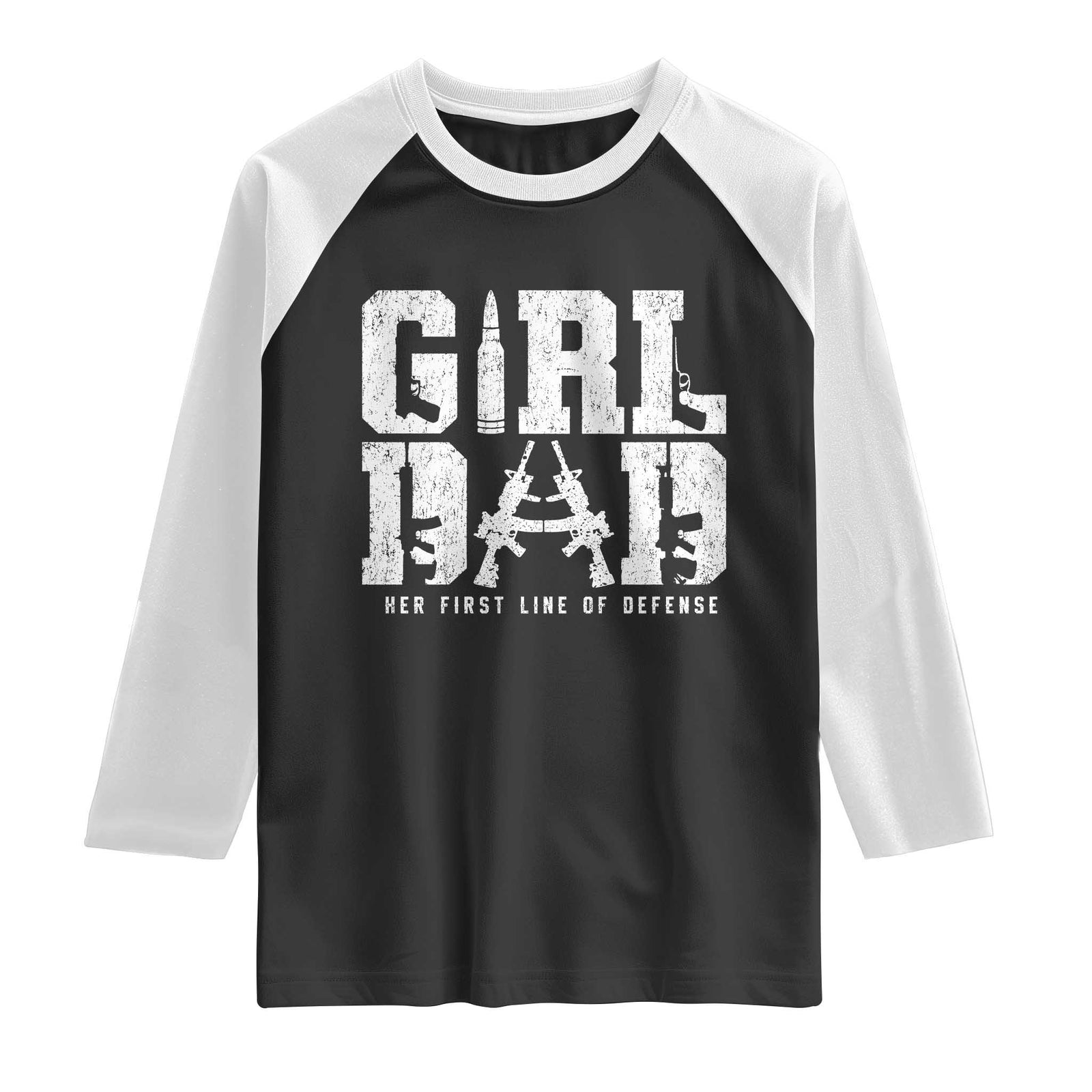 Girl Dad Raglan Shirt Vintage Her First Line Of Defense Gun Lovers Fathers Day TS10 Black White Print Your Wear