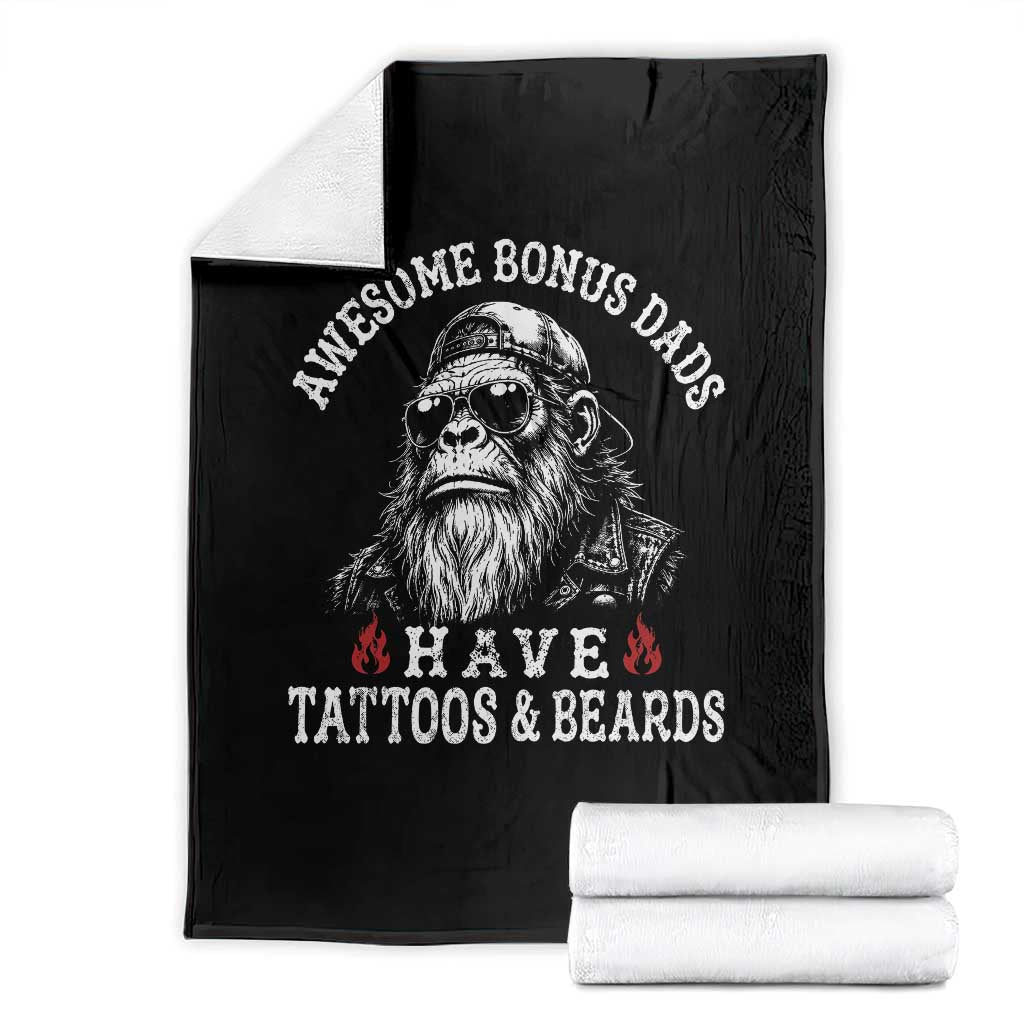 Funny Bigfoot Stepdad Throw Blanket Awesome Bonus Dads Have Tattoos And Beards TS10 Black Print Your Wear