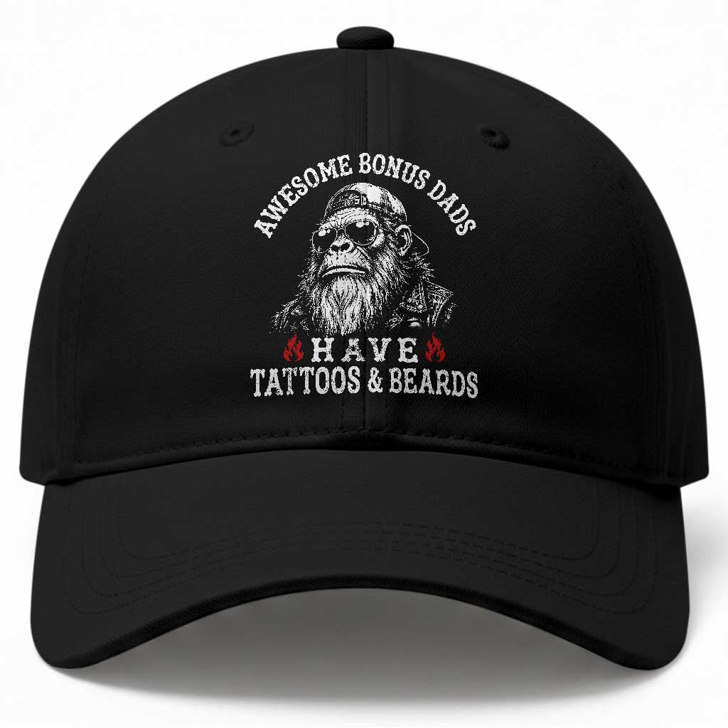 Funny Bigfoot Stepdad Baseball Cap Awesome Bonus Dads Have Tattoos And Beards TS10 Print Your Wear