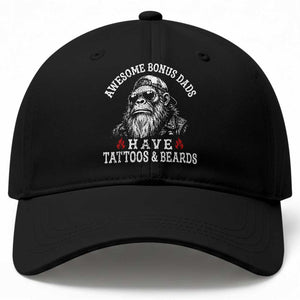 Funny Bigfoot Stepdad Baseball Cap Awesome Bonus Dads Have Tattoos And Beards TS10 Print Your Wear