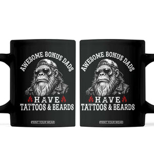 Funny Bigfoot Stepdad Coffee Mug Awesome Bonus Dads Have Tattoos And Beards TS10 Black Print Your Wear