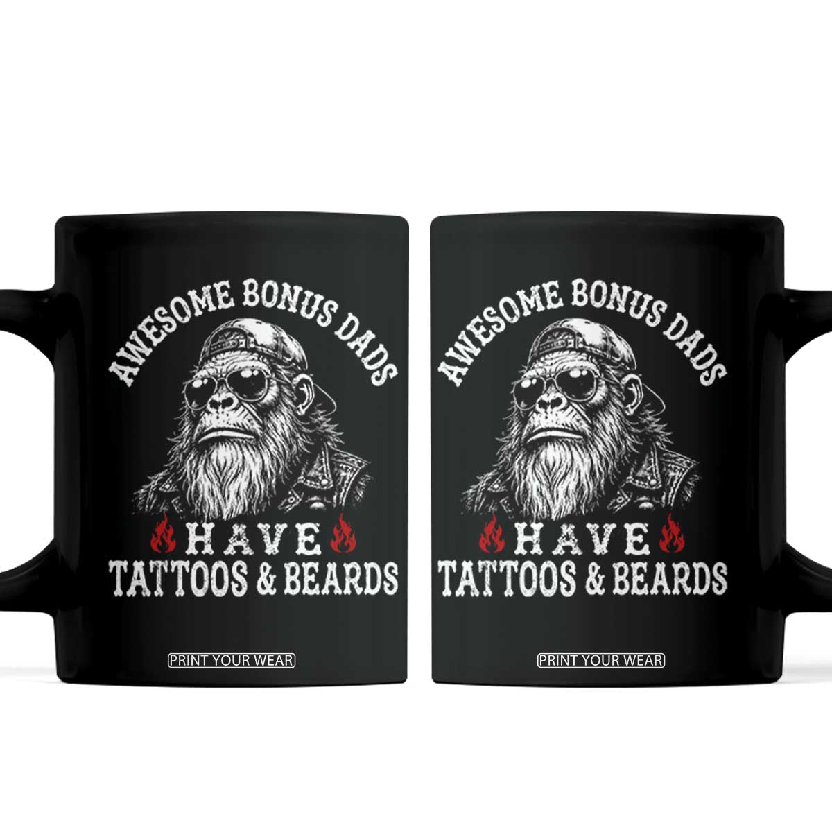 Funny Bigfoot Stepdad Coffee Mug Awesome Bonus Dads Have Tattoos And Beards TS10 Black Print Your Wear