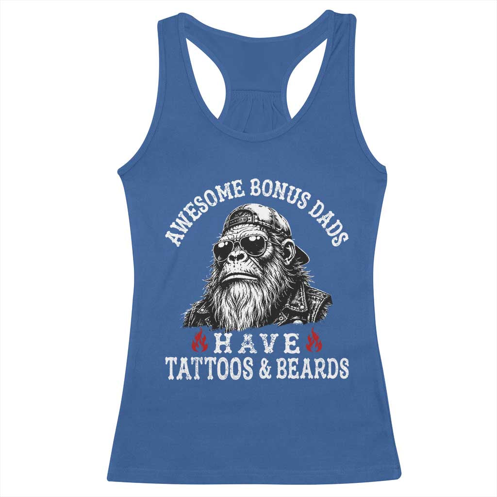Funny Bigfoot Stepdad Racerback Tank Top Awesome Bonus Dads Have Tattoos And Beards TS10 Royal Blue Print Your Wear