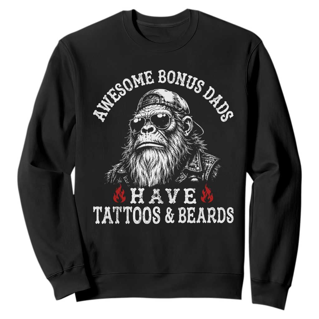 Funny Bigfoot Stepdad Sweatshirt Awesome Bonus Dads Have Tattoos And Beards TS10 Black Print Your Wear