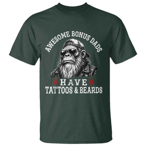Funny Bigfoot Stepdad T Shirt Awesome Bonus Dads Have Tattoos And Beards TS10 Dark Forest Green Print Your Wear