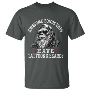 Funny Bigfoot Stepdad T Shirt Awesome Bonus Dads Have Tattoos And Beards TS10 Dark Heather Print Your Wear