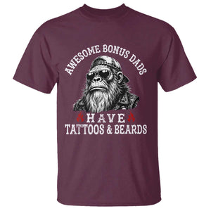 Funny Bigfoot Stepdad T Shirt Awesome Bonus Dads Have Tattoos And Beards TS10 Maroon Print Your Wear