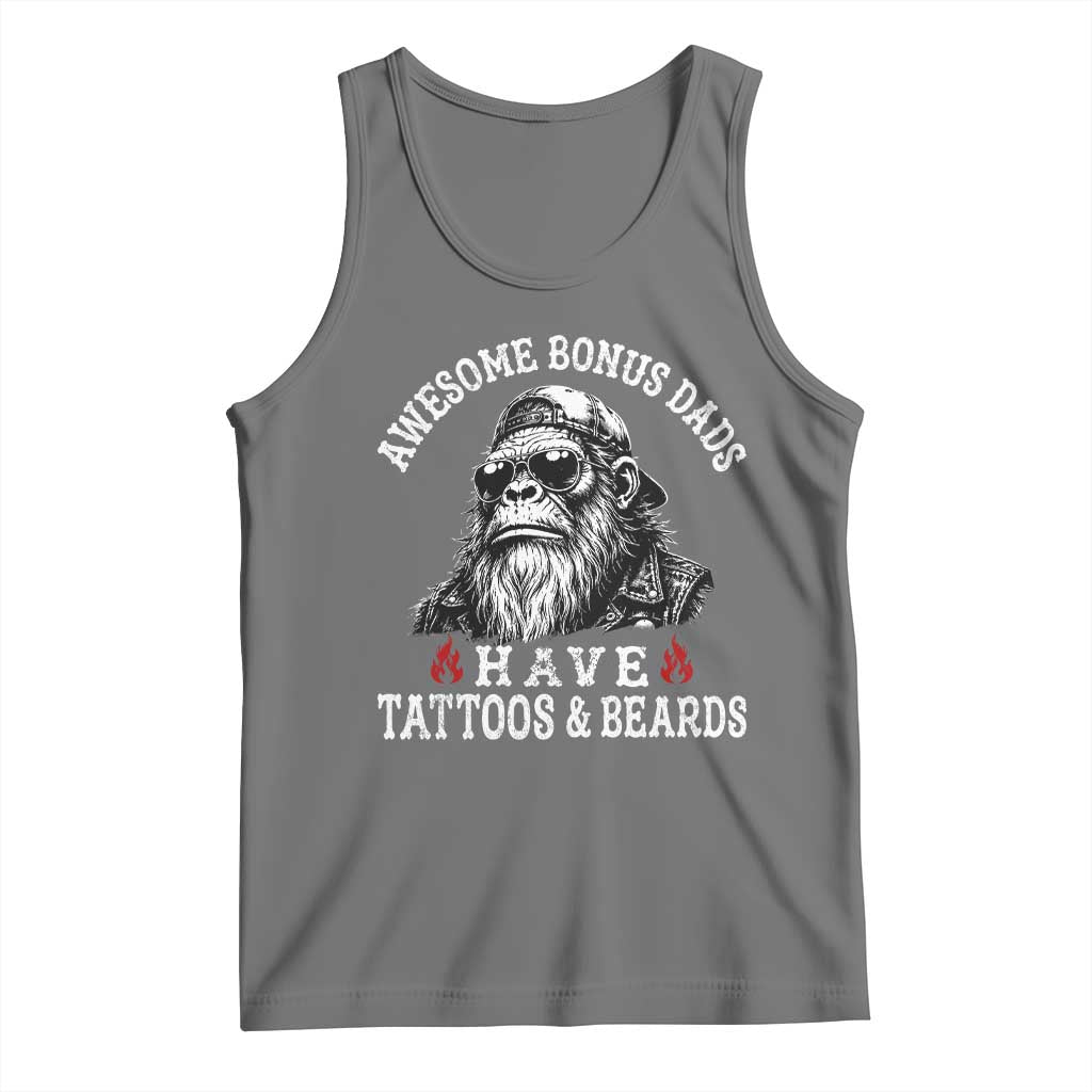 Funny Bigfoot Stepdad Tank Top Awesome Bonus Dads Have Tattoos And Beards TS10 Black Heather Print Your Wear