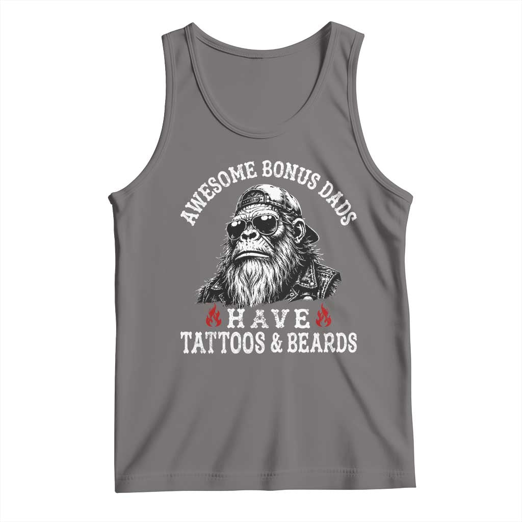 Funny Bigfoot Stepdad Tank Top Awesome Bonus Dads Have Tattoos And Beards TS10 Deep Heather Print Your Wear
