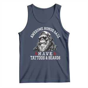 Funny Bigfoot Stepdad Tank Top Awesome Bonus Dads Have Tattoos And Beards TS10 Navy Print Your Wear