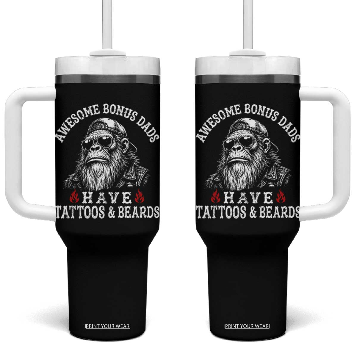 Funny Bigfoot Stepdad Tumbler With Handle Awesome Bonus Dads Have Tattoos And Beards TS10 One Size: 40 oz Black Print Your Wear