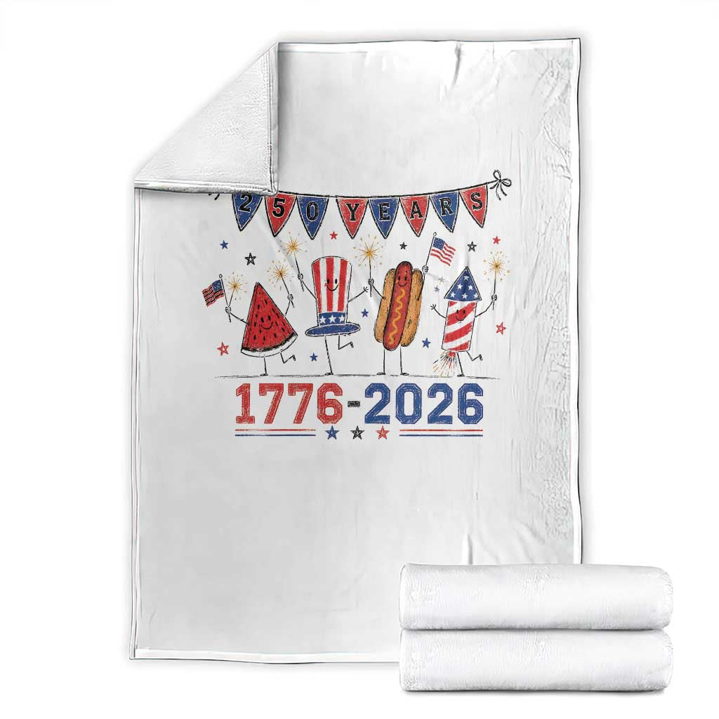 250th Anniversary USA Throw Blanket Patriotic Watermelon Hotdog Firework 250 Years American 1776 2026 250th 4th July TS10 White Print Your Wear