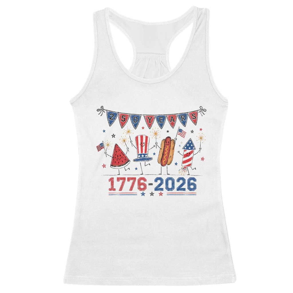 250th Anniversary USA Racerback Tank Top Patriotic Watermelon Hotdog Firework 250 Years American 1776 2026 250th 4th July TS10 White Print Your Wear