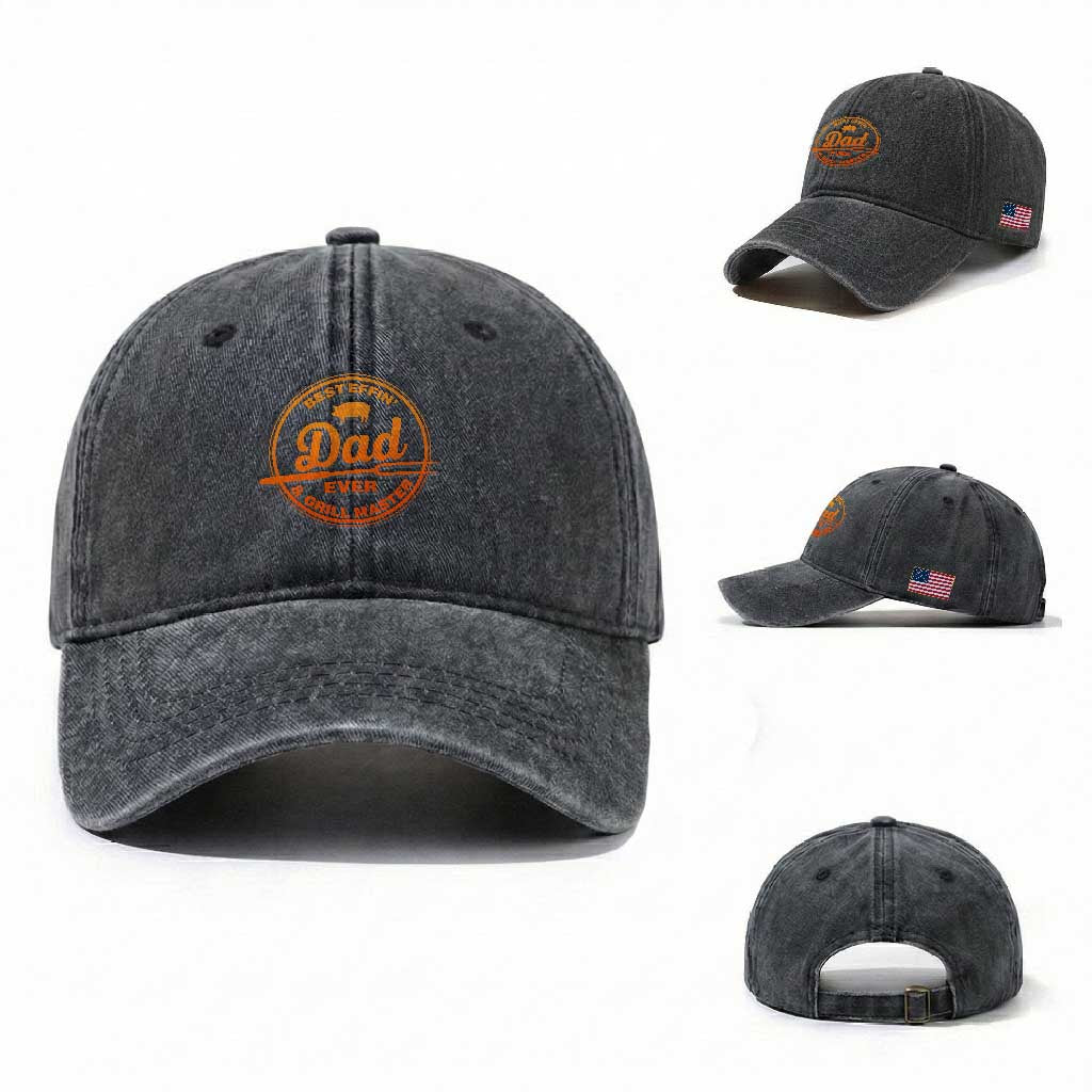 Best Effin Dad Ever And Grill Master Washed Cotton Baseball Cap Funny Grilling BBQ Sarcastic TS10 Washed Cap Universal Fit Dark Gray Print Your Wear