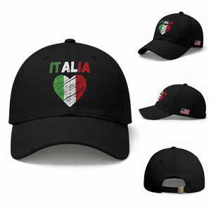 Italian Flag Heart Baseball Cap Retro Vintage Italia Graphic TS10 Baseball Cap Universal Fit Black Print Your Wear