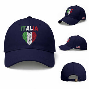Italian Flag Heart Baseball Cap Retro Vintage Italia Graphic TS10 Baseball Cap Universal Fit Dark Blue Print Your Wear