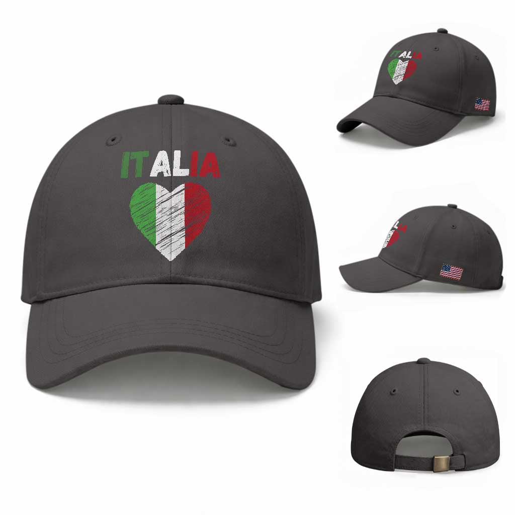 Italian Flag Heart Baseball Cap Retro Vintage Italia Graphic TS10 Baseball Cap Universal Fit Dark Gray Print Your Wear
