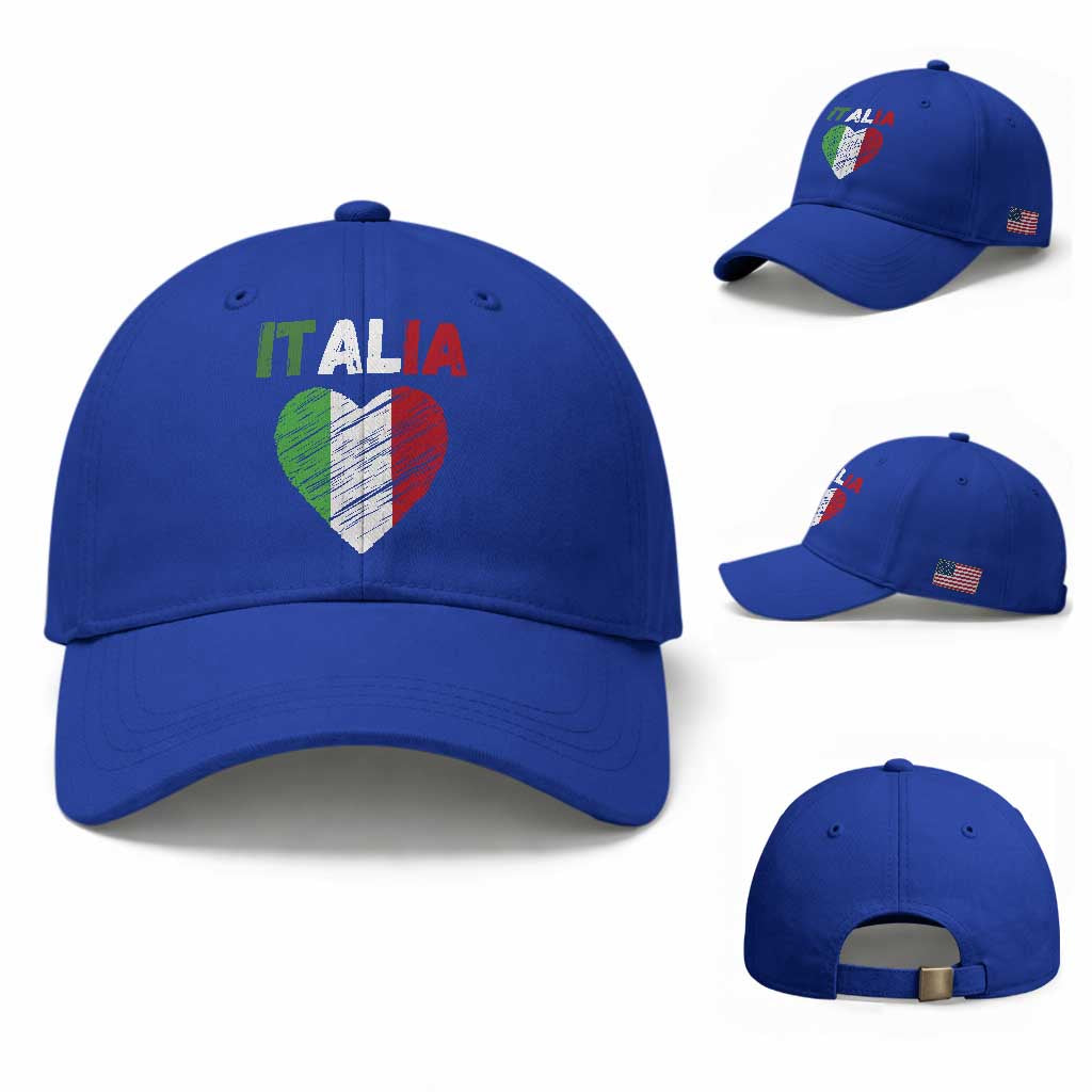 Italian Flag Heart Baseball Cap Retro Vintage Italia Graphic TS10 Baseball Cap Universal Fit Royal Blue Print Your Wear