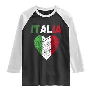 Italian Flag Heart Raglan Shirt Retro Vintage Italia Graphic TS10 Black White Print Your Wear