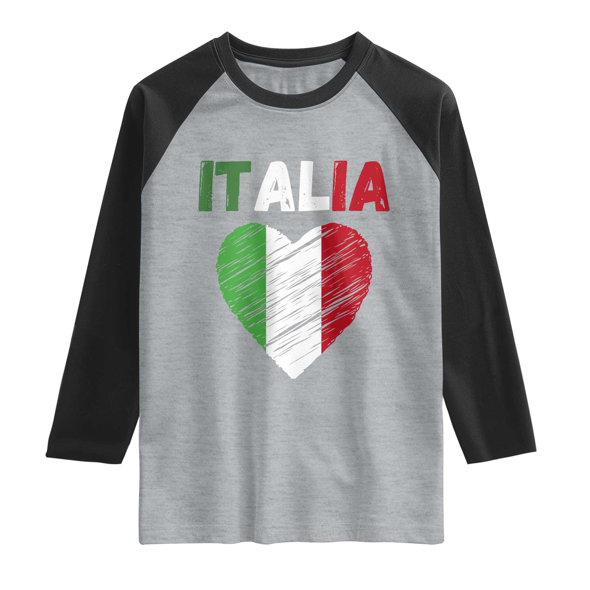 Italian Flag Heart Raglan Shirt Retro Vintage Italia Graphic TS10 Heather Gray Black Print Your Wear