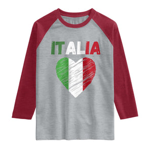 Italian Flag Heart Raglan Shirt Retro Vintage Italia Graphic TS10 Heather Gray Heather Red Print Your Wear