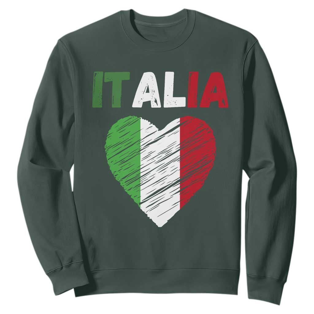 Italian Flag Heart Sweatshirt Retro Vintage Italia Graphic TS10 Dark Forest Green Print Your Wear