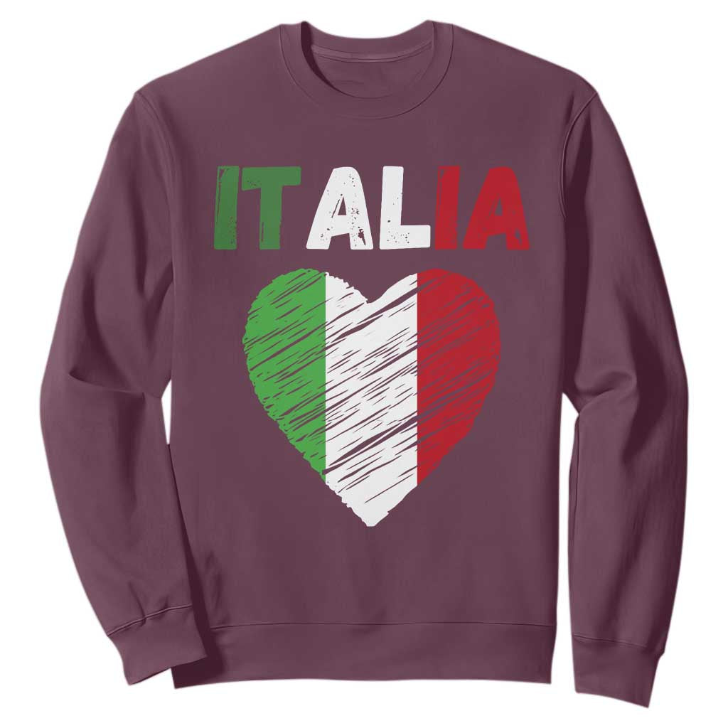 Italian Flag Heart Sweatshirt Retro Vintage Italia Graphic TS10 Maroon Print Your Wear