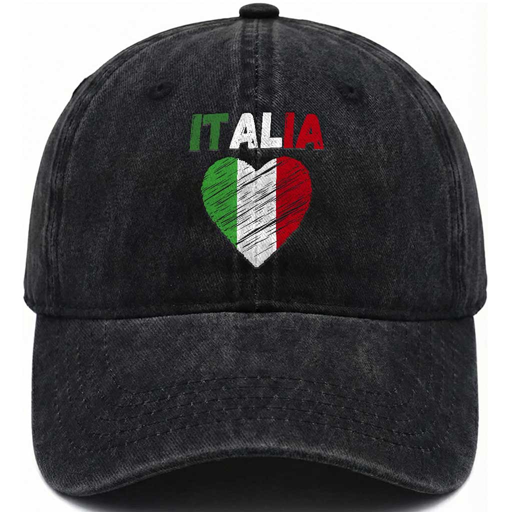Italian Flag Heart Washed Cotton Baseball Cap Retro Vintage Italia Graphic TS10 Print Your Wear