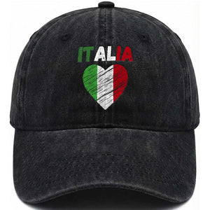 Italian Flag Heart Washed Cotton Baseball Cap Retro Vintage Italia Graphic TS10 Print Your Wear