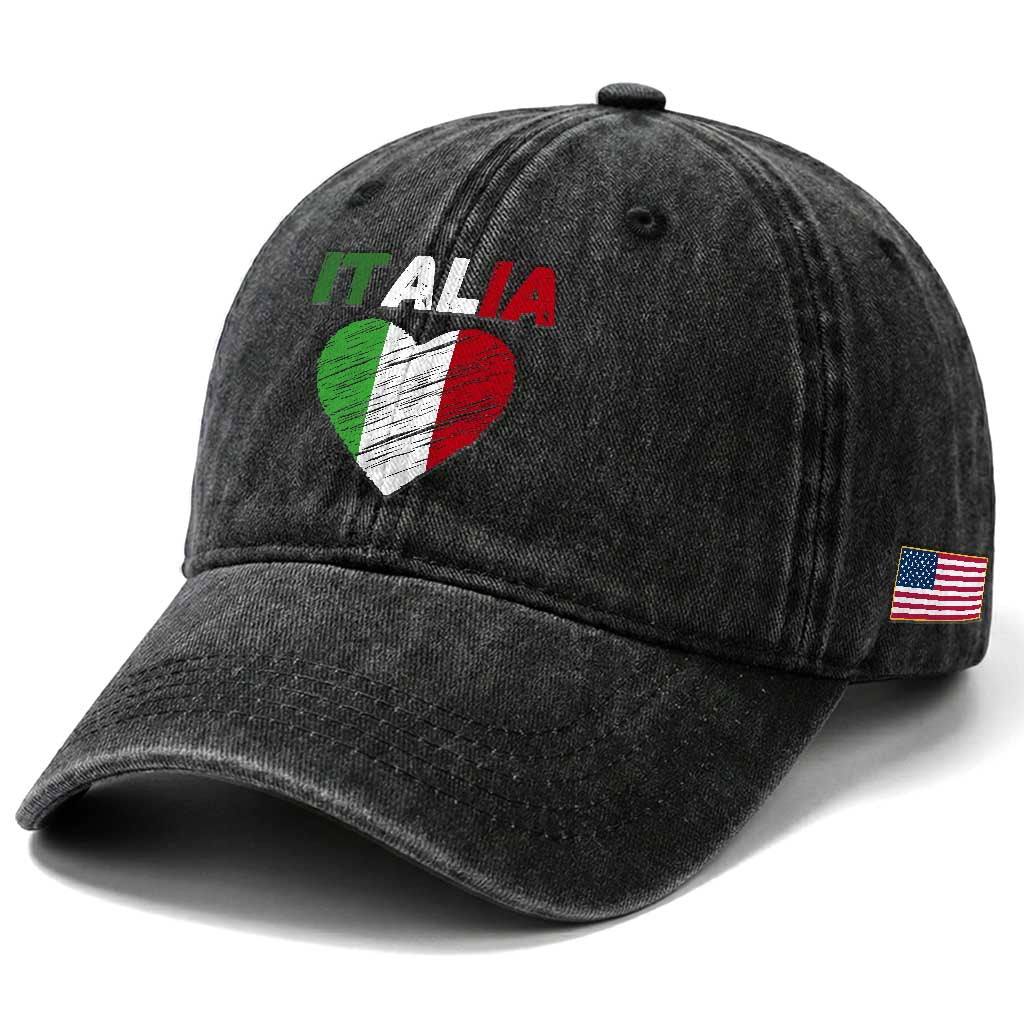 Italian Flag Heart Washed Cotton Baseball Cap Retro Vintage Italia Graphic TS10 Print Your Wear