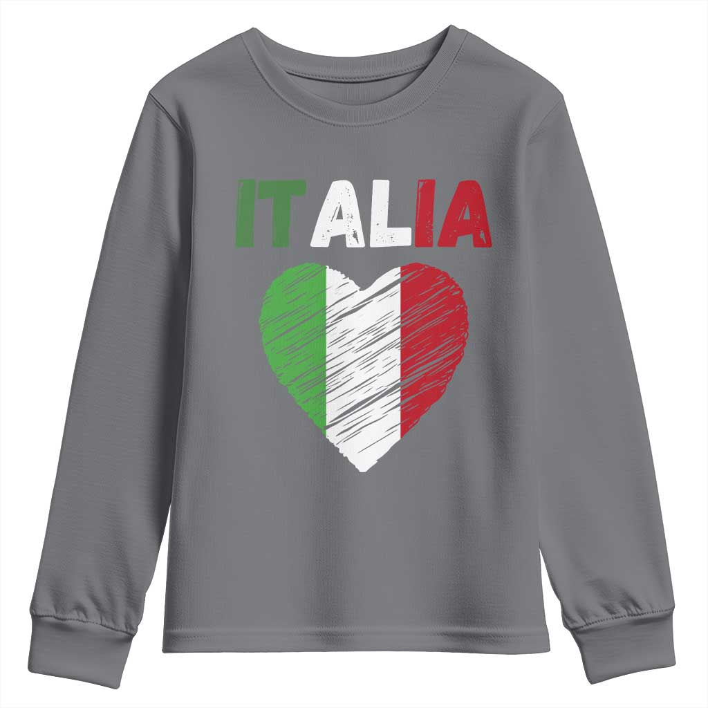 Italian Flag Heart Youth Sweatshirt Retro Vintage Italia Graphic TS10 Charcoal Print Your Wear