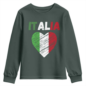 Italian Flag Heart Youth Sweatshirt Retro Vintage Italia Graphic TS10 Dark Forest Green Print Your Wear