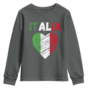 Italian Flag Heart Youth Sweatshirt Retro Vintage Italia Graphic TS10 Dark Heather Print Your Wear
