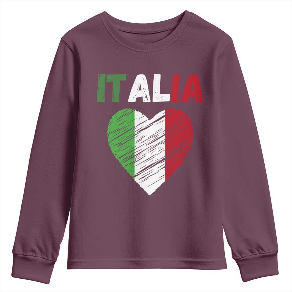 Italian Flag Heart Youth Sweatshirt Retro Vintage Italia Graphic TS10 Maroon Print Your Wear