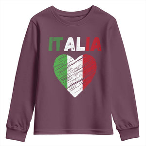 Italian Flag Heart Youth Sweatshirt Retro Vintage Italia Graphic TS10 Maroon Print Your Wear