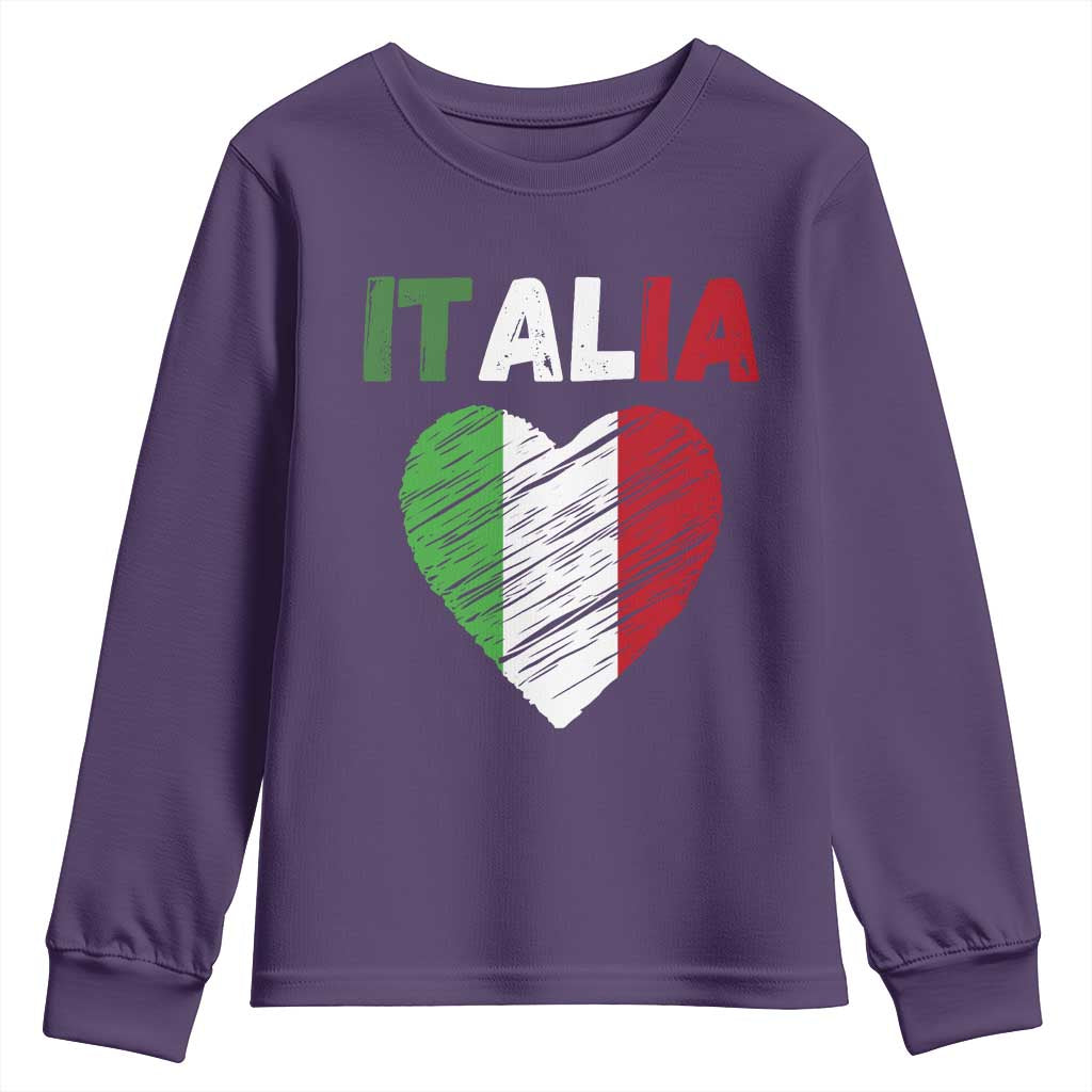 Italian Flag Heart Youth Sweatshirt Retro Vintage Italia Graphic TS10 Purple Print Your Wear