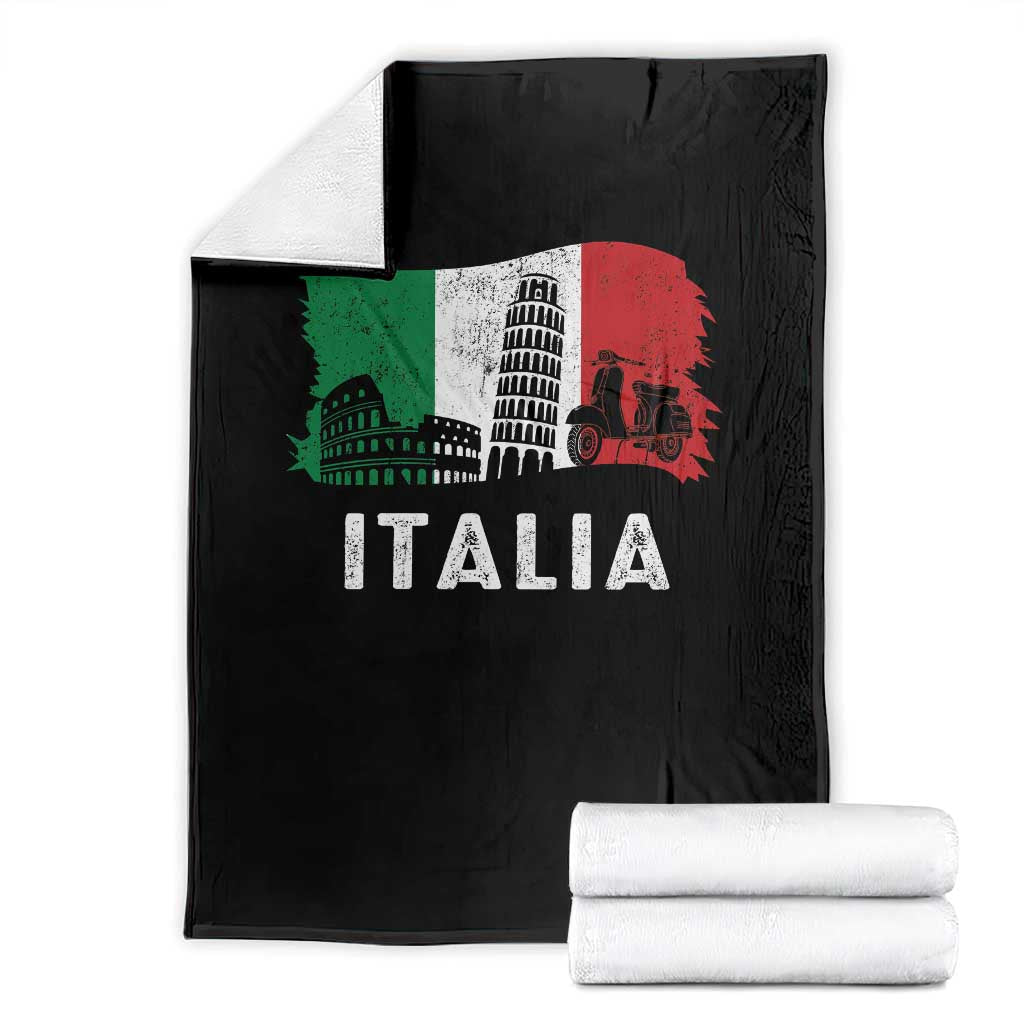 Italian Flag Throw Blanket Distressed Style Pisa Tower Colosseum Classic Scooter TS10 Black Print Your Wear