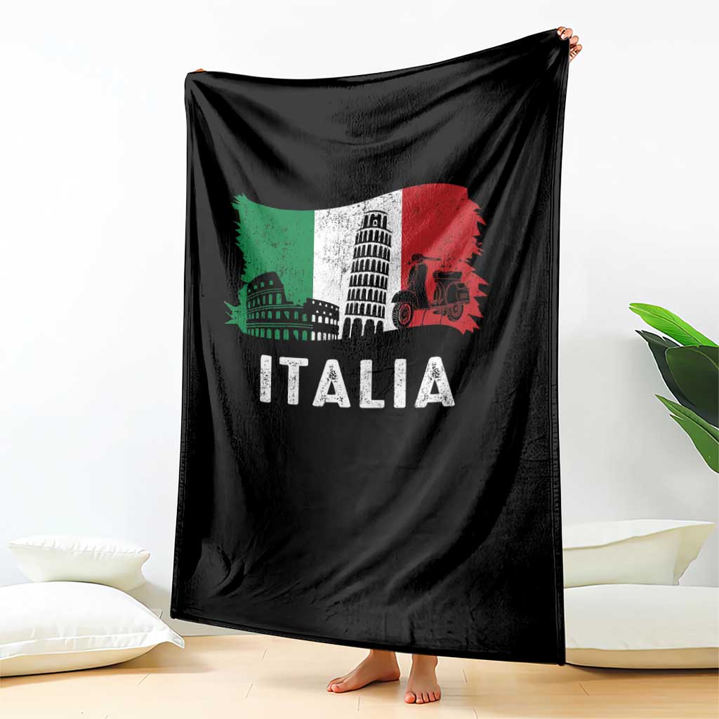 Italian Flag Throw Blanket Distressed Style Pisa Tower Colosseum Classic Scooter TS10 Print Your Wear
