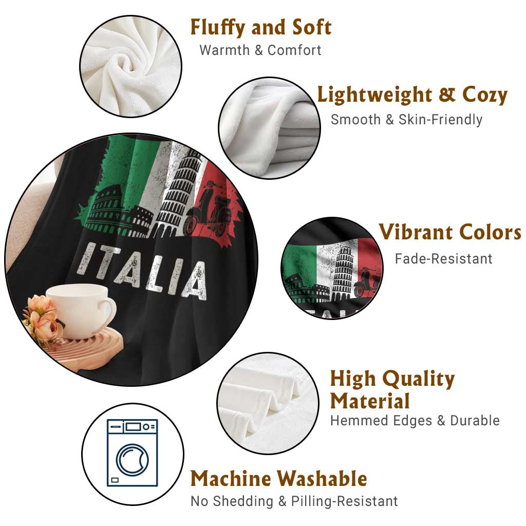Italian Flag Throw Blanket Distressed Style Pisa Tower Colosseum Classic Scooter TS10 Print Your Wear