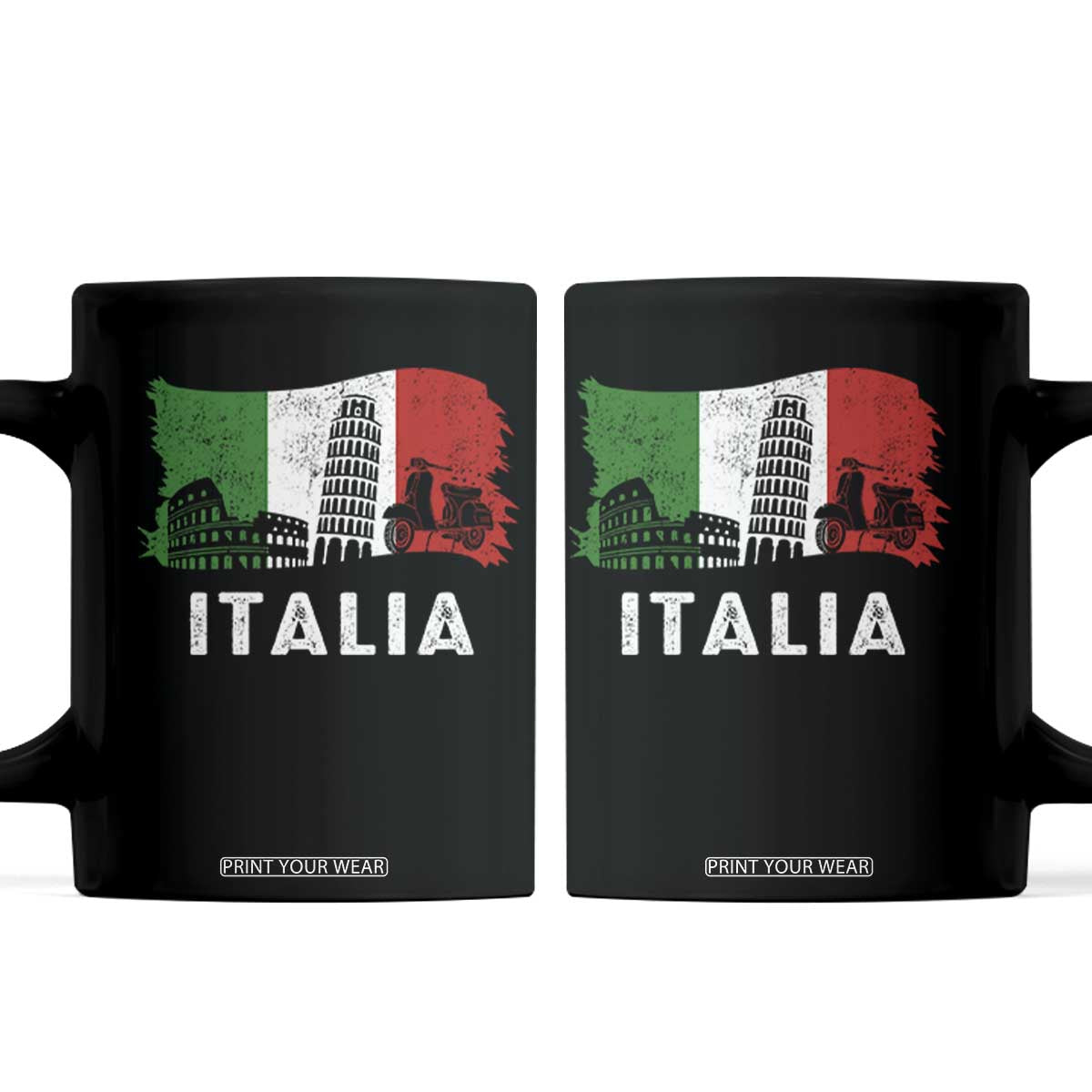Italian Flag Coffee Mug Distressed Style Pisa Tower Colosseum Classic Scooter TS10 Black Print Your Wear