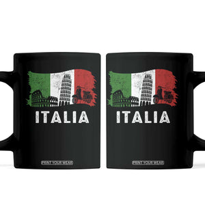 Italian Flag Coffee Mug Distressed Style Pisa Tower Colosseum Classic Scooter TS10 Black Print Your Wear