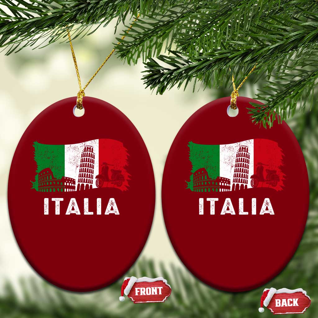Italian Flag Ceramic Ornament Distressed Style Pisa Tower Colosseum Classic Scooter TS10 Print Your Wear