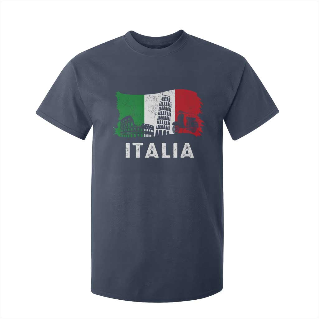 Italian Flag T Shirt For Kid Distressed Style Pisa Tower Colosseum Classic Scooter TS10 Navy Print Your Wear
