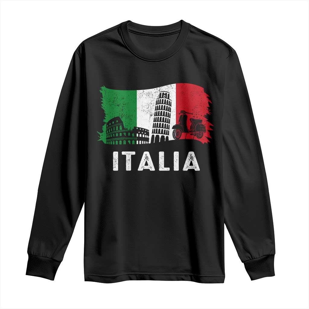 Italian Flag Long Sleeve Shirt Distressed Style Pisa Tower Colosseum Classic Scooter TS10 Black Print Your Wear