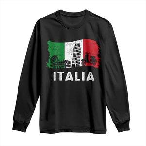 Italian Flag Long Sleeve Shirt Distressed Style Pisa Tower Colosseum Classic Scooter TS10 Black Print Your Wear